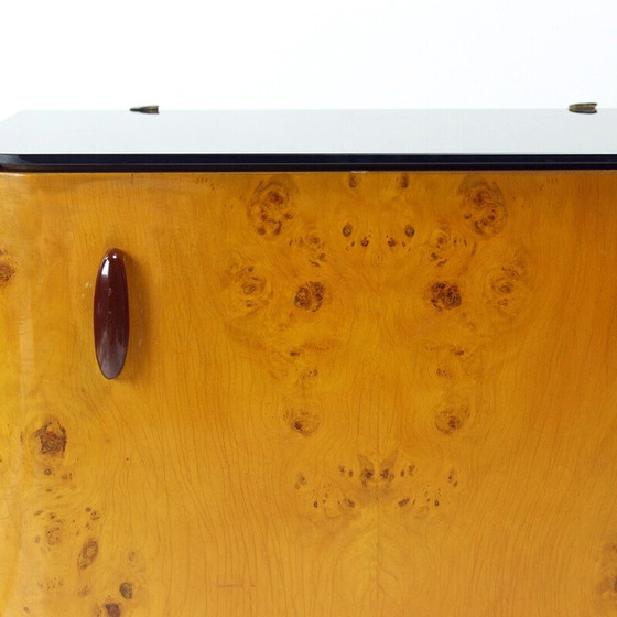 Image 1 of Pair of vintage night stands in wood and glass, Czechoslovakia 1940s