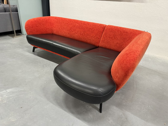 Image 1 of Leolux Flint Corner Sofa Matrix Fabric - Black Leather