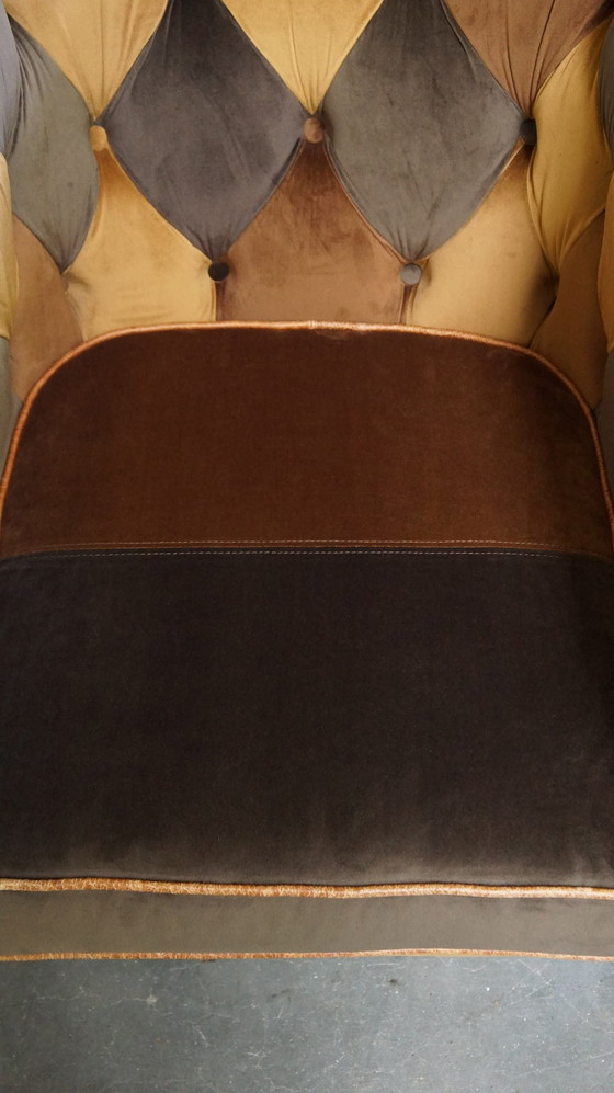 Image 1 of 8 X Fabric Patchwork Chesterfield Club Armchair