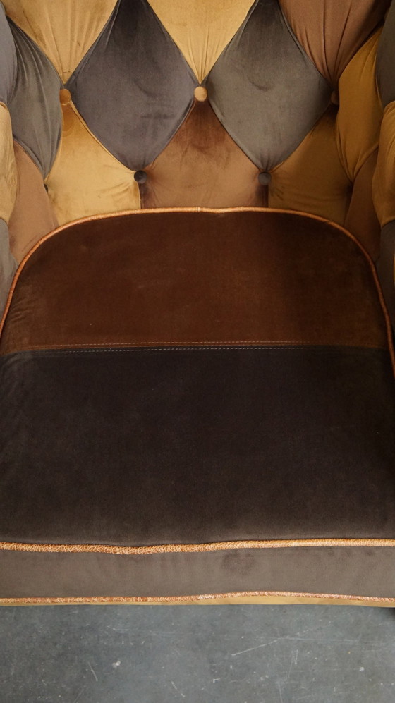 Image 1 of 8 X Fabric Patchwork Chesterfield Club Armchair