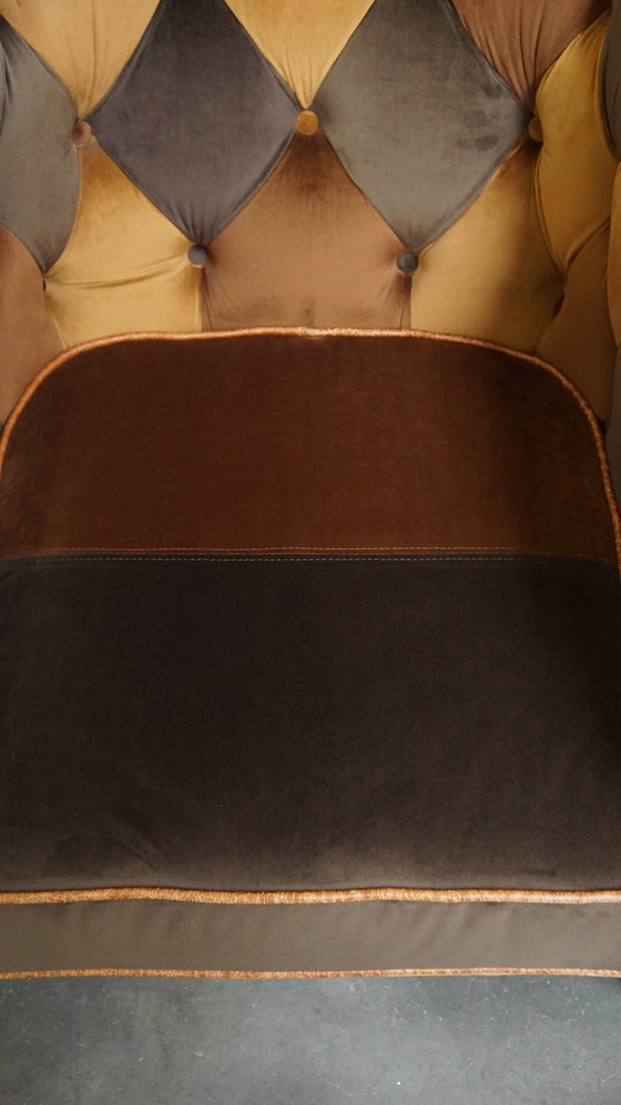 Image 1 of 8 X Fabric Patchwork Chesterfield Club Armchair