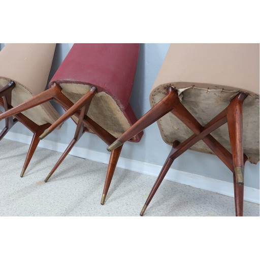 Set of 4 vintage wood and brass chairs by Melchiorre Bega, 1950