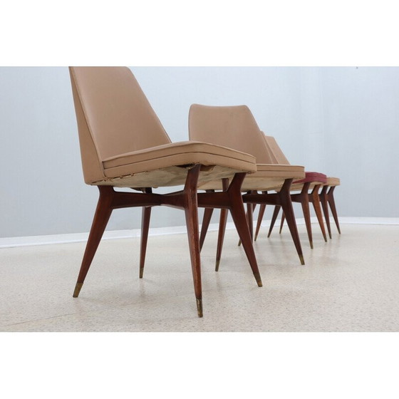 Image 1 of Set di 4 sedie vintage in legno e ottone di Melchiorre Bega, 1950