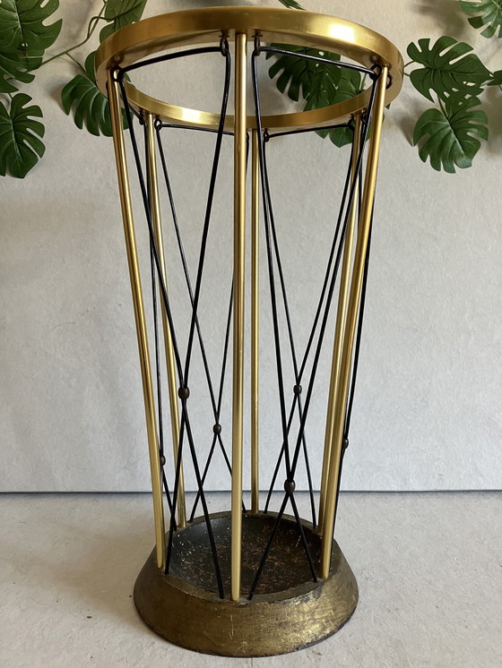 Image 1 of Vintage 60s Mid - Century Modern Mcm Brass Umbrella Stand