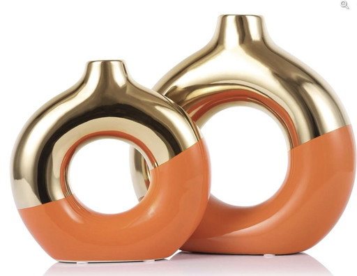 Golden And Orange Ceramic Vases