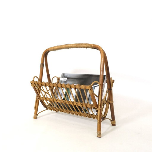 Vintage bamboo and rattan magazine rack 1960