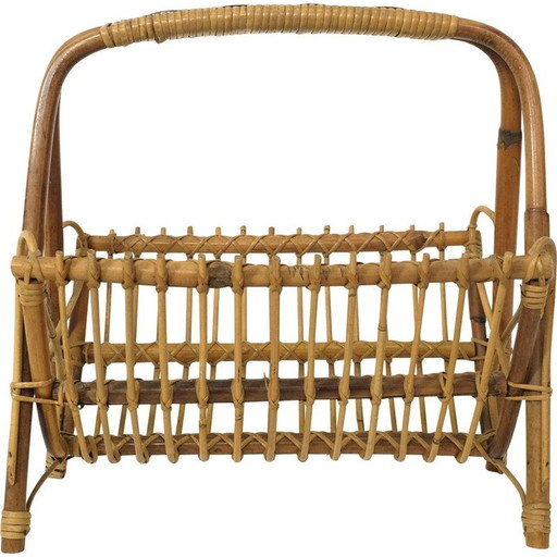 Vintage bamboo and rattan magazine rack 1960