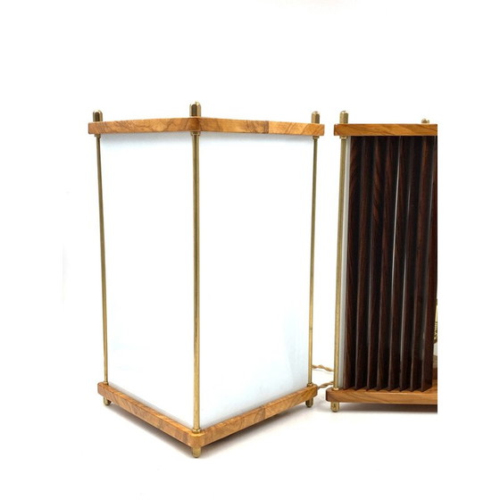 Image 1 of Coppia di lampade da tavolo vintage in palissandro e ottone di Leonardo Mosso, Italia, anni '70