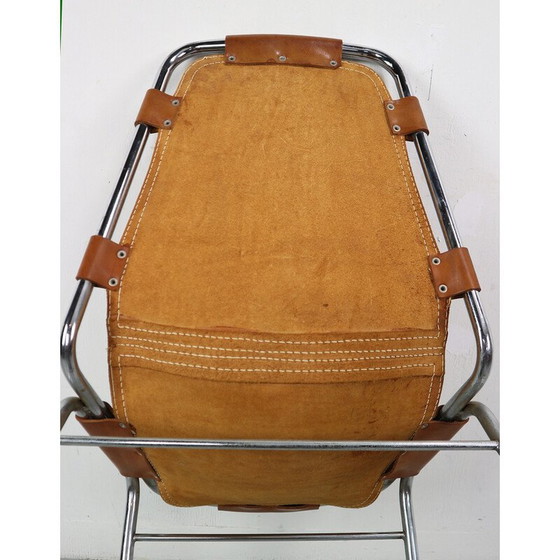 Image 1 of Pair of vintage bar stools in chromed tubular metal and leather by Charlotte Perriand for Les Arcs, 1960
