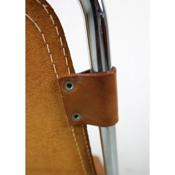 Image 1 of Pair of vintage bar stools in chromed tubular metal and leather by Charlotte Perriand for Les Arcs, 1960