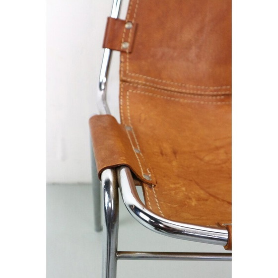 Image 1 of Pair of vintage bar stools in chromed tubular metal and leather by Charlotte Perriand for Les Arcs, 1960