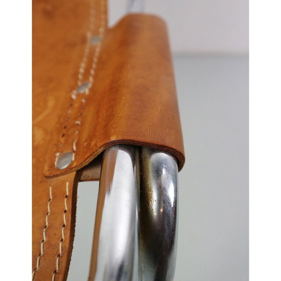Image 1 of Pair of vintage bar stools in chromed tubular metal and leather by Charlotte Perriand for Les Arcs, 1960