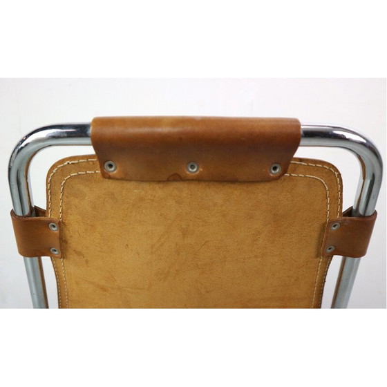 Image 1 of Pair of vintage bar stools in chromed tubular metal and leather by Charlotte Perriand for Les Arcs, 1960