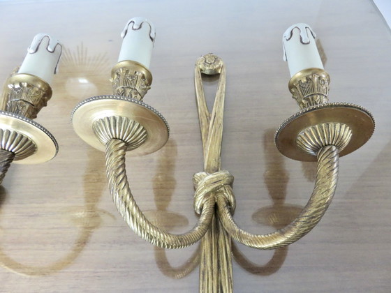 Image 1 of Pair Of Bronze Wall Lights, Knots And Tassels, Spain, 1970