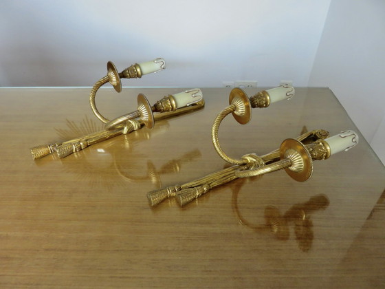 Image 1 of Pair Of Bronze Wall Lights, Knots And Tassels, Spain, 1970