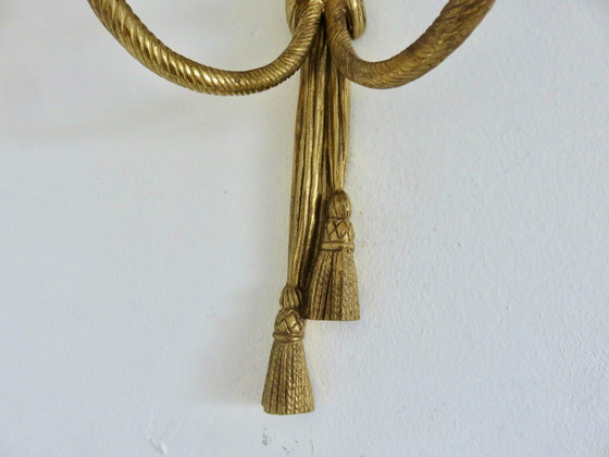 Image 1 of Pair Of Bronze Wall Lights, Knots And Tassels, Spain, 1970