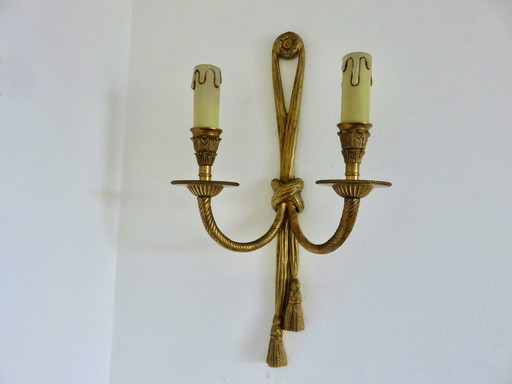 Pair Of Bronze Wall Lights, Knots And Tassels, Spain, 1970