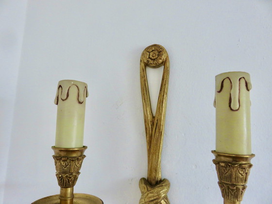 Image 1 of Pair Of Bronze Wall Lights, Knots And Tassels, Spain, 1970