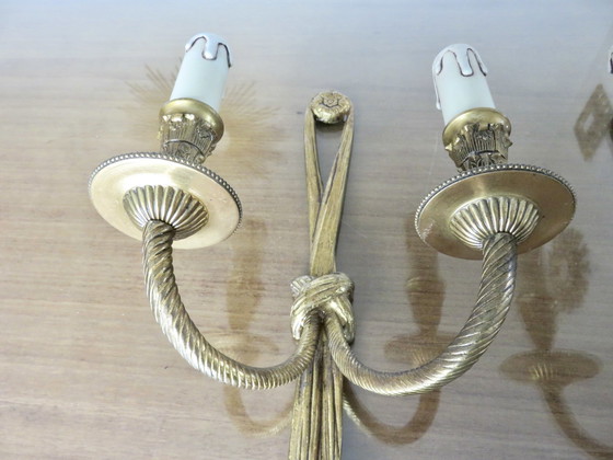 Image 1 of Pair Of Bronze Wall Lights, Knots And Tassels, Spain, 1970