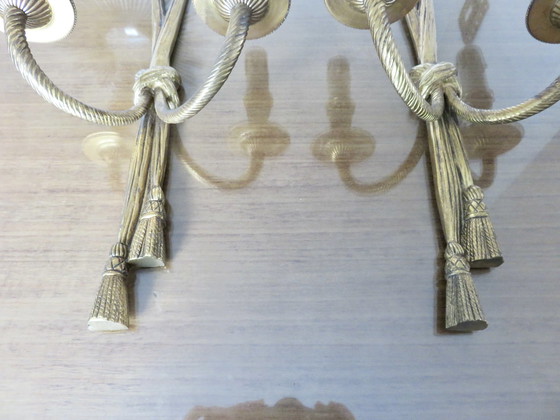 Image 1 of Pair Of Bronze Wall Lights, Knots And Tassels, Spain, 1970