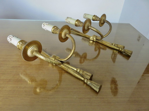 Pair Of Bronze Wall Lights, Knots And Tassels, Spain, 1970