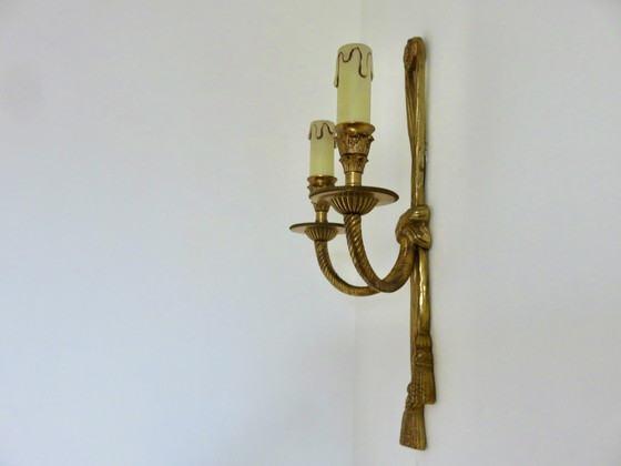 Image 1 of Pair Of Bronze Wall Lights, Knots And Tassels, Spain, 1970