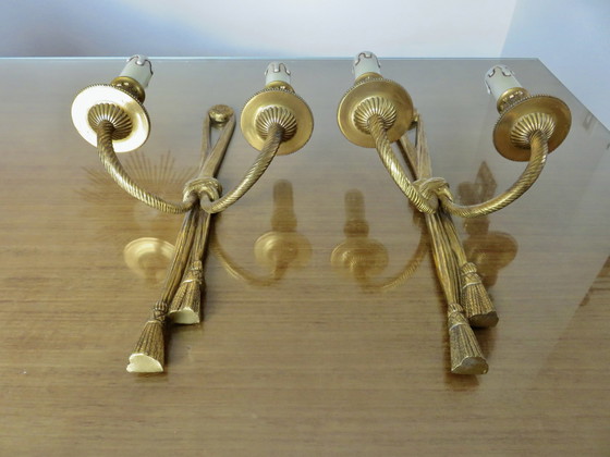 Image 1 of Pair Of Bronze Wall Lights, Knots And Tassels, Spain, 1970