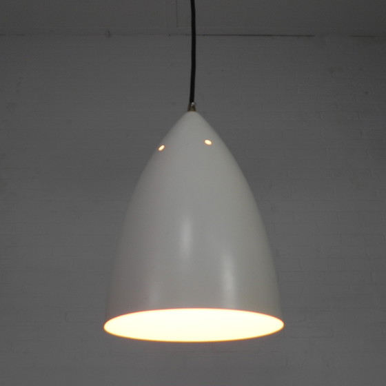 Image 1 of Lampe suspendue vintage, abat-jour en aluminium, équipée d'un nouveau câble