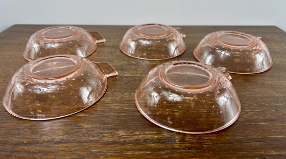 Image 1 of Pink Press Glass Bowl With Small Bowls