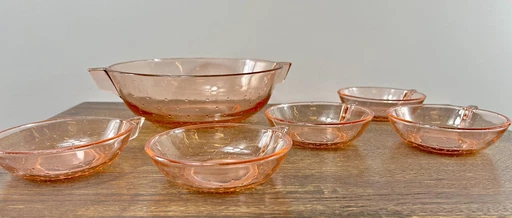 Pink Press Glass Bowl With Small Bowls