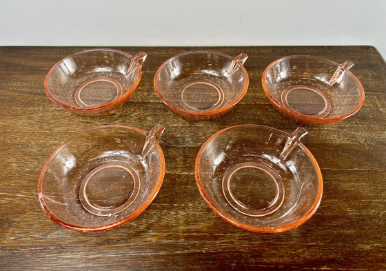 Image 1 of Pink Press Glass Bowl With Small Bowls