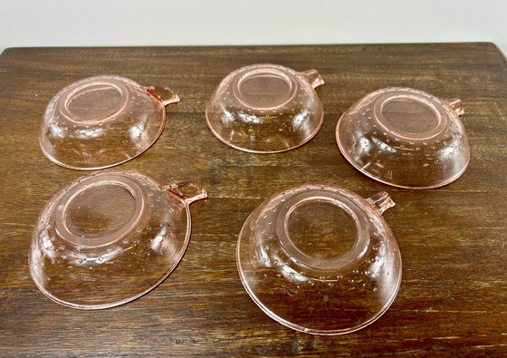 Image 1 of Pink Press Glass Bowl With Small Bowls