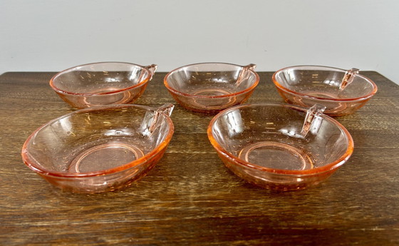 Image 1 of Pink Press Glass Bowl With Small Bowls