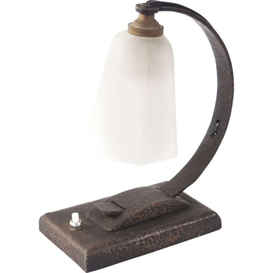 Image 1 of Lampada da comodino vintage art déco in vetro satinato