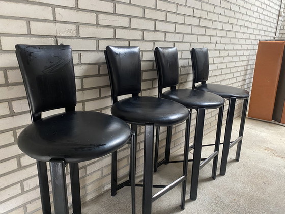 Image 1 of 4x Vintage leather bar stools steel