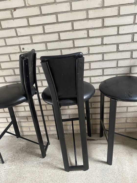 Image 1 of 4x Vintage leather bar stools steel