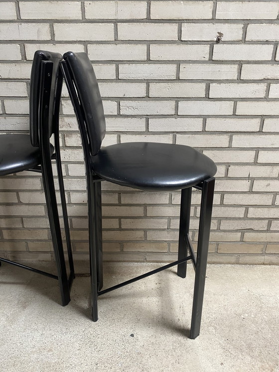 Image 1 of 4x Vintage leather bar stools steel