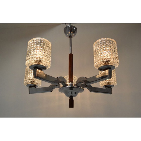 Image 1 of Lampadario vintage in vetro e cromo, Cecoslovacchia 1960
