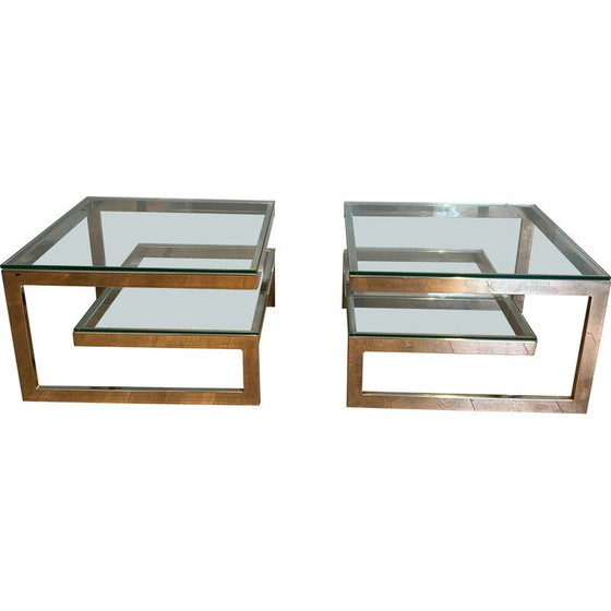 Image 1 of Pair of vintage chrome and glass sofa ends, France 1970