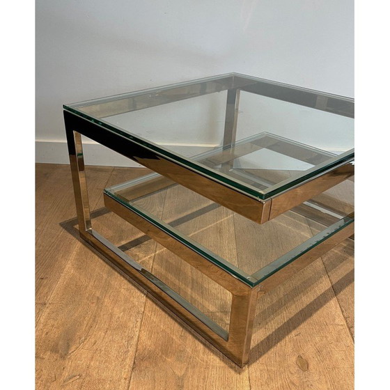 Image 1 of Pair of vintage chrome and glass sofa ends, France 1970
