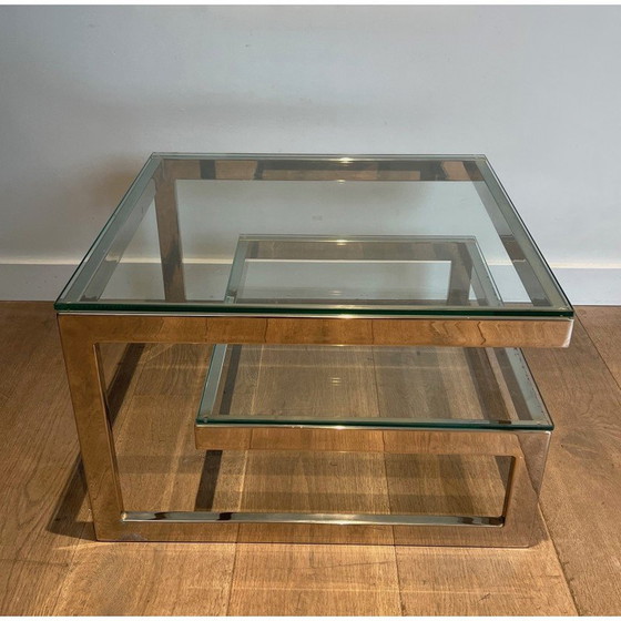 Image 1 of Pair of vintage chrome and glass sofa ends, France 1970