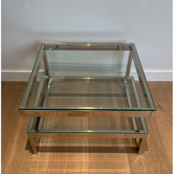 Image 1 of Pair of vintage chrome and glass sofa ends, France 1970