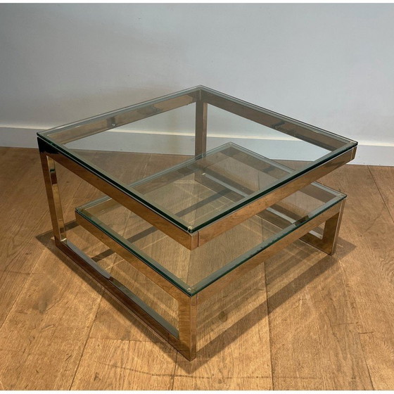 Image 1 of Pair of vintage chrome and glass sofa ends, France 1970