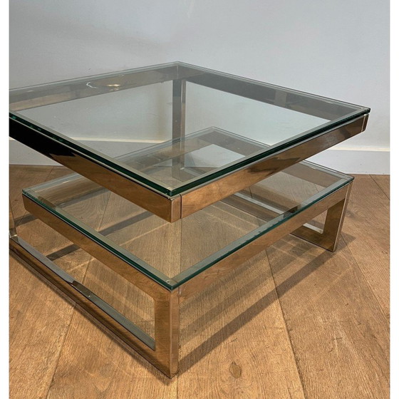 Image 1 of Pair of vintage chrome and glass sofa ends, France 1970