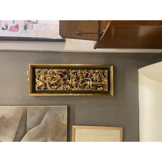 Image 1 of Pannello in legno intagliato e dorato d'epoca, Cina