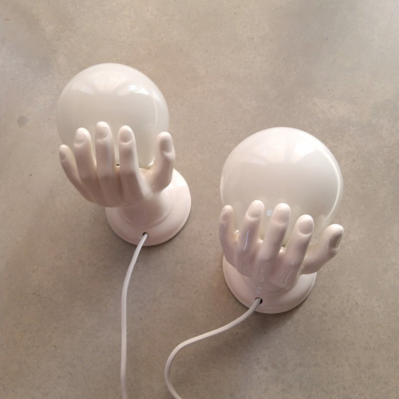 Image 1 of Set Of 2 Sculptural Porcelain Wall Lights Hand With Bulb