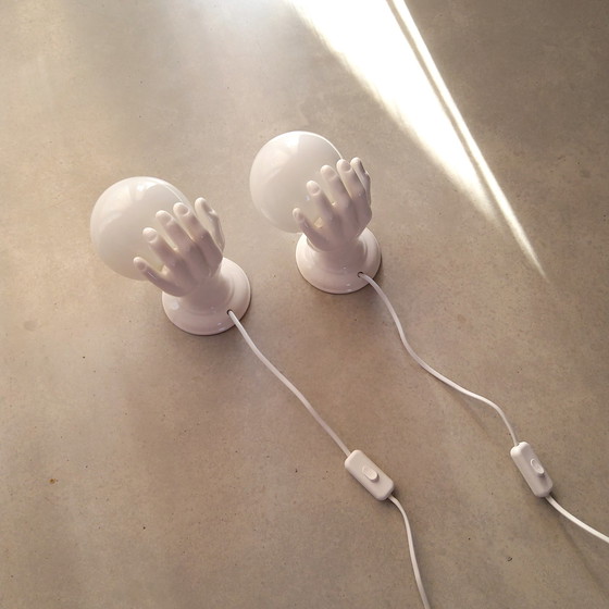 Image 1 of Set Of 2 Sculptural Porcelain Wall Lights Hand With Bulb