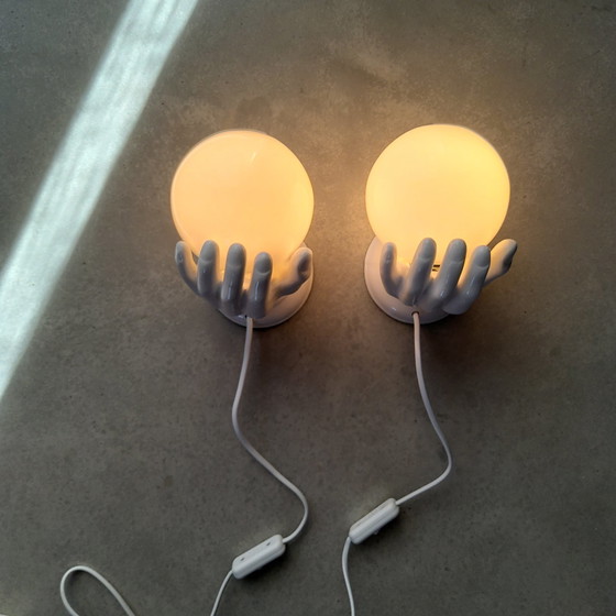 Image 1 of Set Of 2 Sculptural Porcelain Wall Lights Hand With Bulb