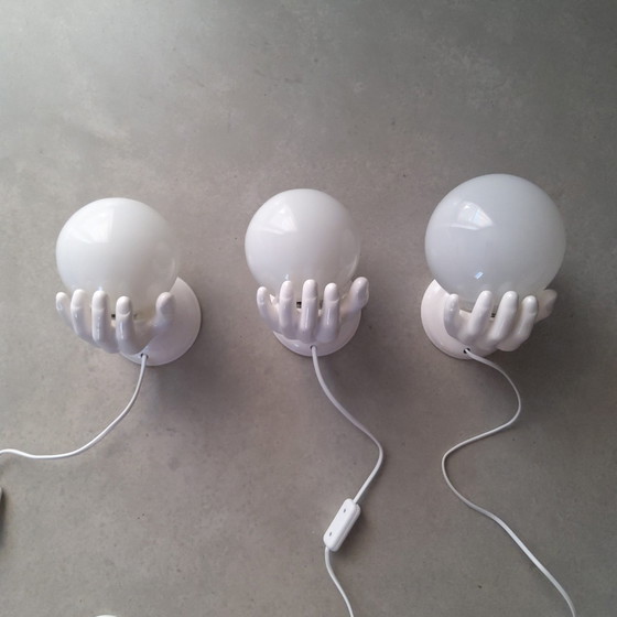 Image 1 of Set Of 2 Sculptural Porcelain Wall Lights Hand With Bulb