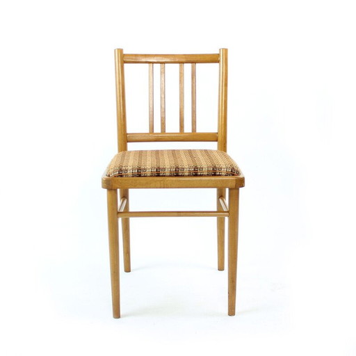 Set of 4 vintage oak wood and fabric chairs by Ton, Czechoslovakia 1960